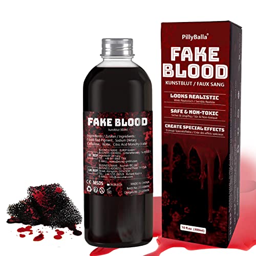 300ml Kunstblut Rot - Künstliches Halloween-Flüssigblut Blut Filmblut Vampirblut Zombieblut für Fasching Karneval Halloween-Dekorationen, Monster SFX Make-up & Verkleidung, Cosplay-Kostüme Partys von PillyBalla