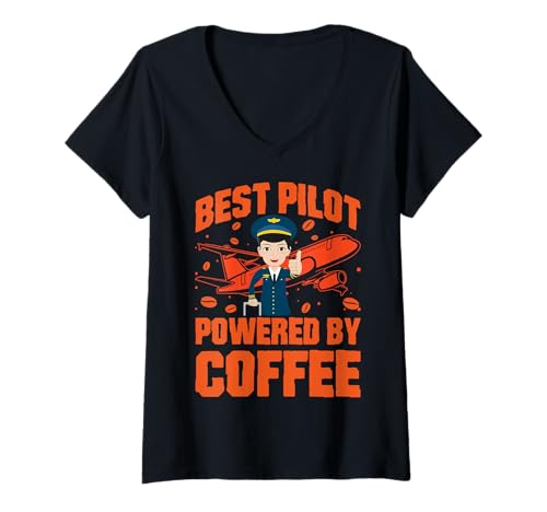 Damen Bester Pilot, angetrieben von Coffee Funny Woman Pilot Airplane T-Shirt mit V-Ausschnitt Damen Bester Pilot, angetrieben von Coffee Funny Woman Pilot Airplane T-Shirt mit V-Ausschnitt von Pilot Christmas Funny Airline Present