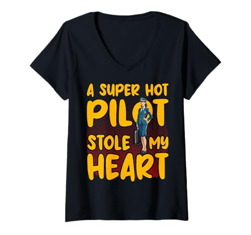 Damen Ein superheißer Pilot hat mein Herz gestohlen T-Shirt mit V-Ausschnitt Damen Ein superheißer Pilot hat mein Herz gestohlen T-Shirt mit V-Ausschnitt von Pilot Christmas Funny Airline Present