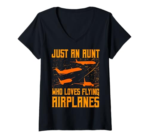 Damen Nur eine Tante, die es liebt, Flugzeuge zu fliegen T-Shirt mit V-Ausschnitt Damen Nur eine Tante, die es liebt, Flugzeuge zu fliegen T-Shirt mit V-Ausschnitt von Pilot Christmas Funny Airline Present
