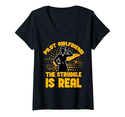 Damen Pilot Freundin der Kampf ist echte Frauen T-Shirt mit V-Ausschnitt Damen Pilot Freundin der Kampf ist echte Frauen T-Shirt mit V-Ausschnitt von Pilot Christmas Funny Airline Present