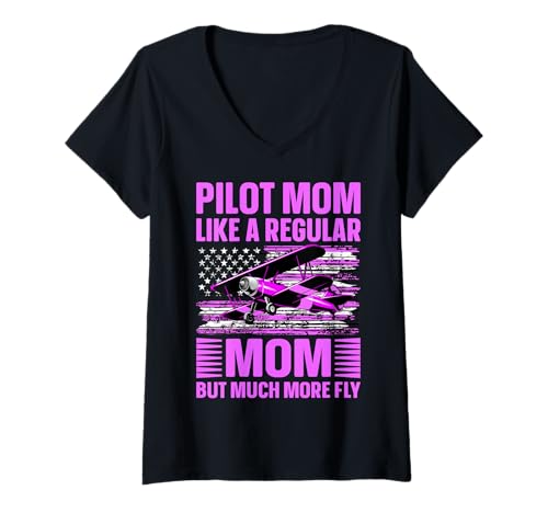 Damen Pilot Mom wie eine normale Mama, aber viel mehr fliegende Frauen T-Shirt mit V-Ausschnitt Damen Pilot Mom wie eine normale Mama, aber viel mehr fliegende Frauen T-Shirt mit V-Ausschnitt von Pilot Christmas Funny Airline Present