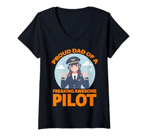Damen Stolzer Papa eines verdammten fantastischen Piloten T-Shirt mit V-Ausschnitt Damen Stolzer Papa eines verdammten fantastischen Piloten T-Shirt mit V-Ausschnitt von Pilot Christmas Funny Airline Present