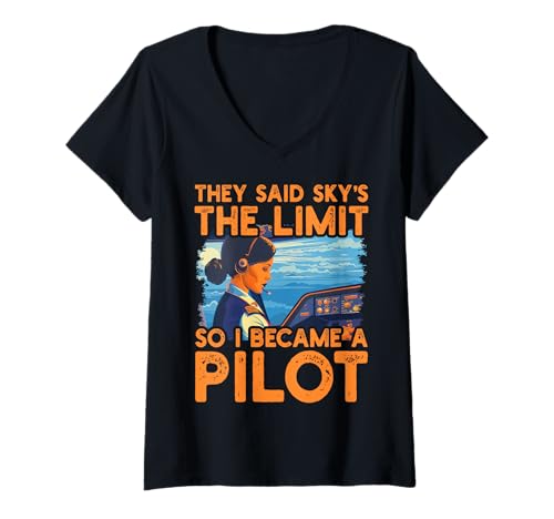 Damen They said sky is the limit so I become a pilot Women T-Shirt mit V-Ausschnitt Damen They said sky is the limit so I become a pilot Women T-Shirt mit V-Ausschnitt von Pilot Christmas Funny Airline Present