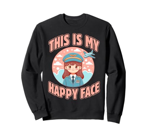 Das ist mein Happy Face Funny Woman Pilot Airplane Sweatshirt von Pilot Christmas Funny Airline Present