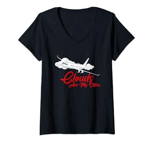 Damen Clouds are my office T-Shirt mit V-Ausschnitt von Pilot Clouds Flight Merch Sky Aeroplane Drone