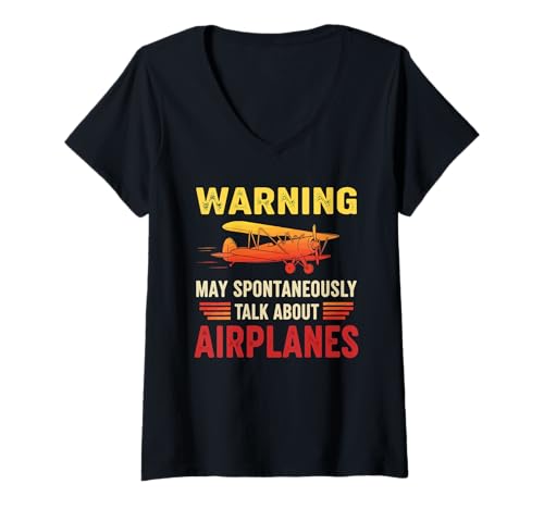 Damen Lustiges Flugzeug Neuheit für Männer Frauen Flugzeug Luftfahrt Pilot T-Shirt mit V-Ausschnitt von Pilot Gifts Aviation Flying Airplane Accessories