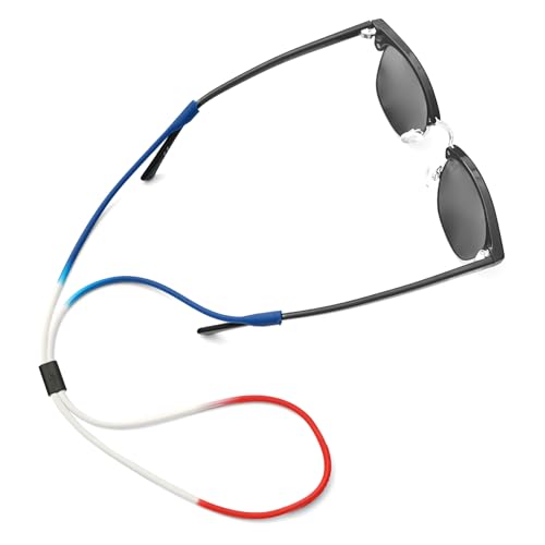 Pilotfish Premium Silikon-Sonnenbrillenband, verstellbarer Brillenhalter mit einzigartigem Passthrough-Design – universelle Passform (Rot/Weiß/Blau), Rot, Weiß und Blau von Pilotfish