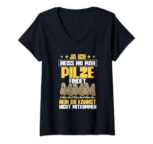 Damen Pilzsammler Pilz Sucher T-Shirt mit V-Ausschnitt von Pilzsammler Geschenk