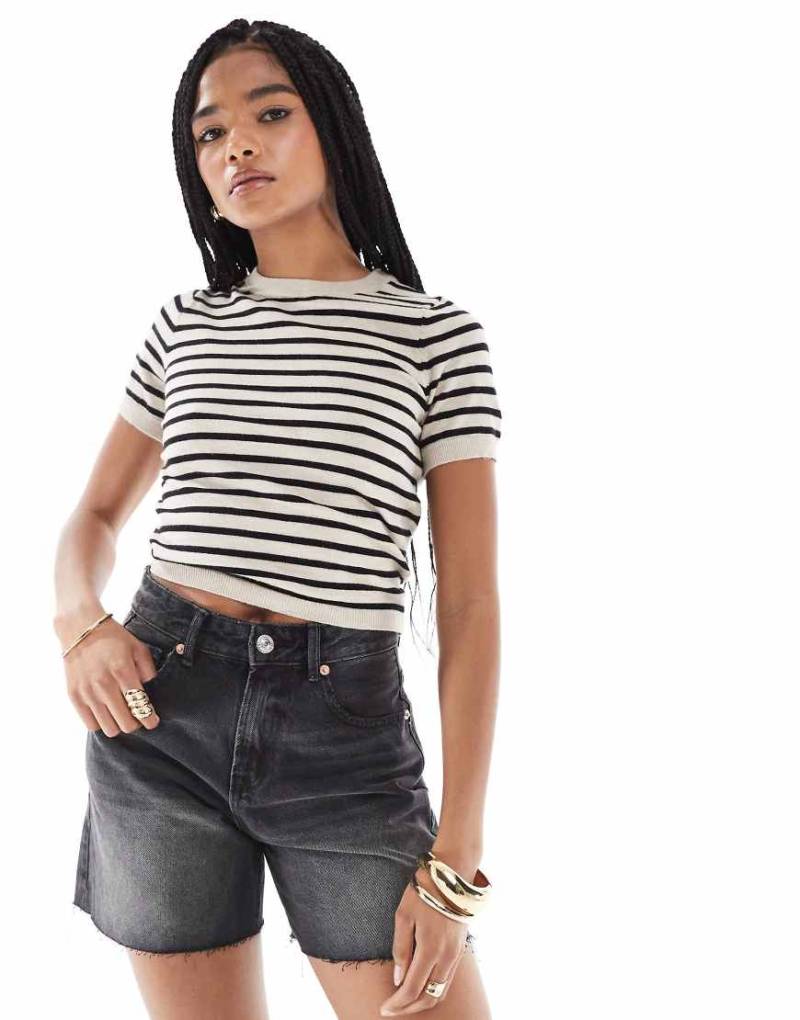 Pimkie - Feinstrick-T-Shirt mit Rundhalsausschnitt und Streifen in Marineblau und Creme-Bunt von Pimkie