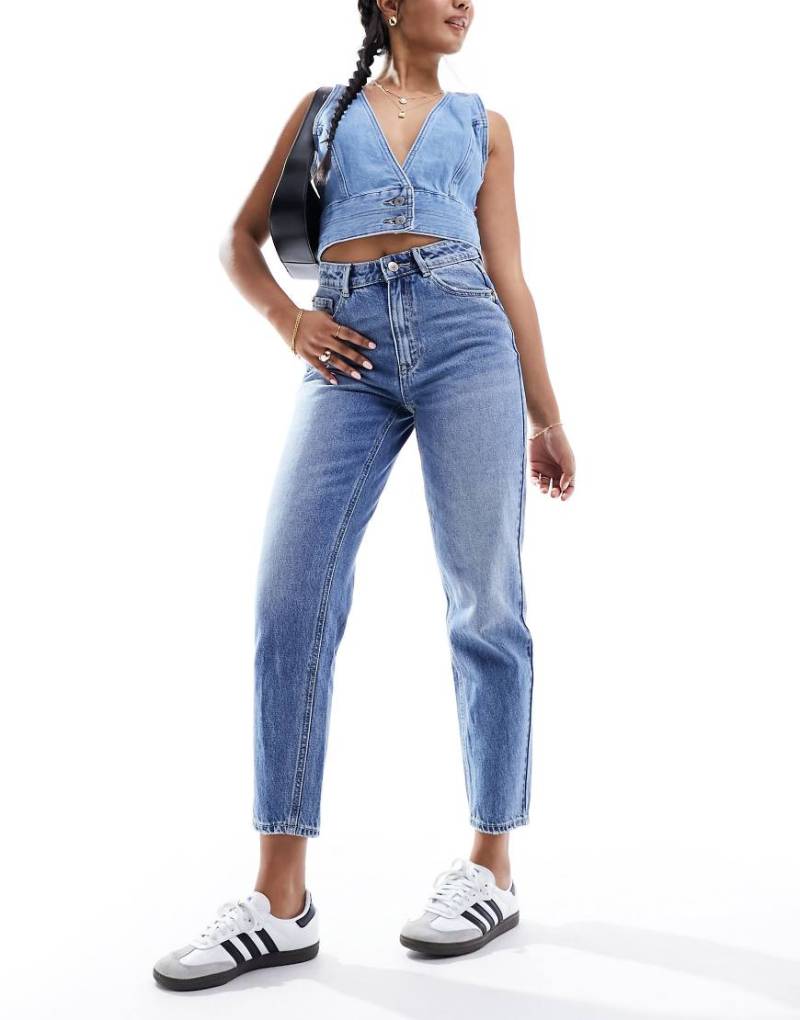 Pimkie - Mom-Jeans in blauer Waschung mit hohem Bund von Pimkie