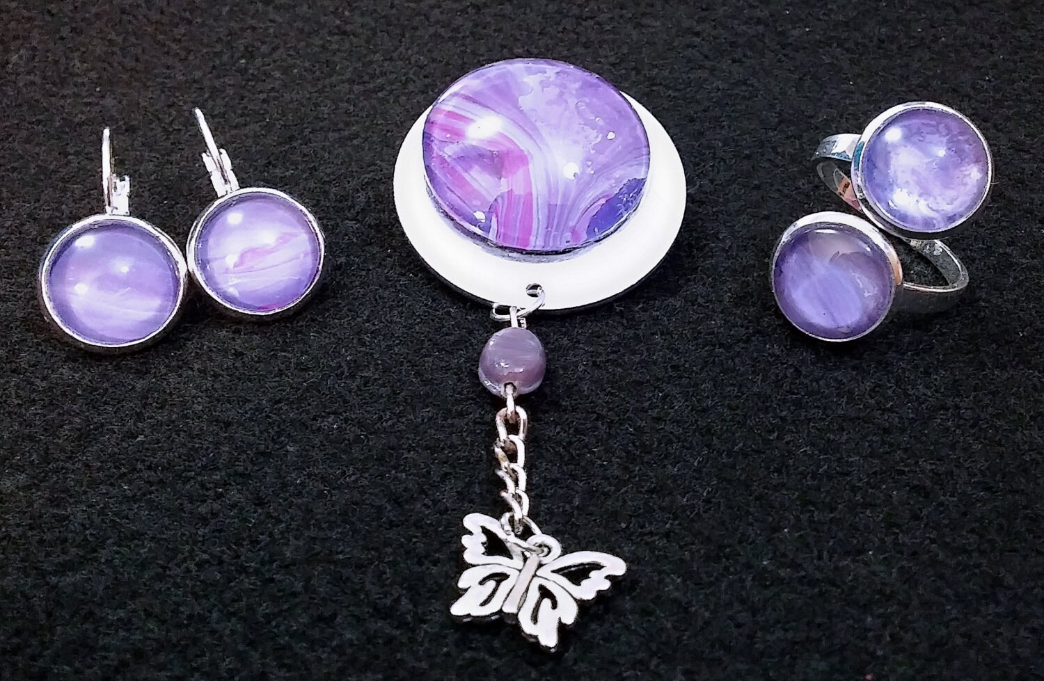 Ap. Lila Acryl Haut Brosche, Ohrringe Und Ring, Lila Schmetterling Charme, Brosche Mit Schmuck Set, Geschenk Für Mama Ap. Lila Acryl Haut Brosche, Ohrringe Und Ring, Lila Schmetterling Charme, Brosche Mit Schmuck Set, Geschenk Für Mama von PimmCreations