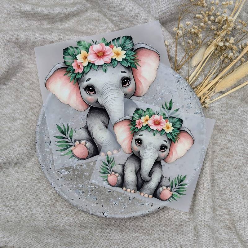 Bügelbild Kleiner Elefant Mit Blumen von PimpMyTex