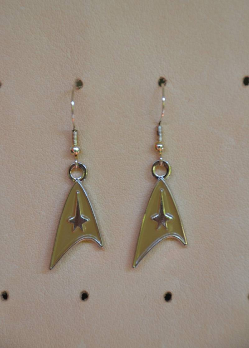 Star Trek Style Earring Set "Gold"/Silver | Max.dim 45mm Enamel Metal Lapel Pin Badge Picard, Kirk, Starfleet U.s.s. Enterprise von PinManiaAT