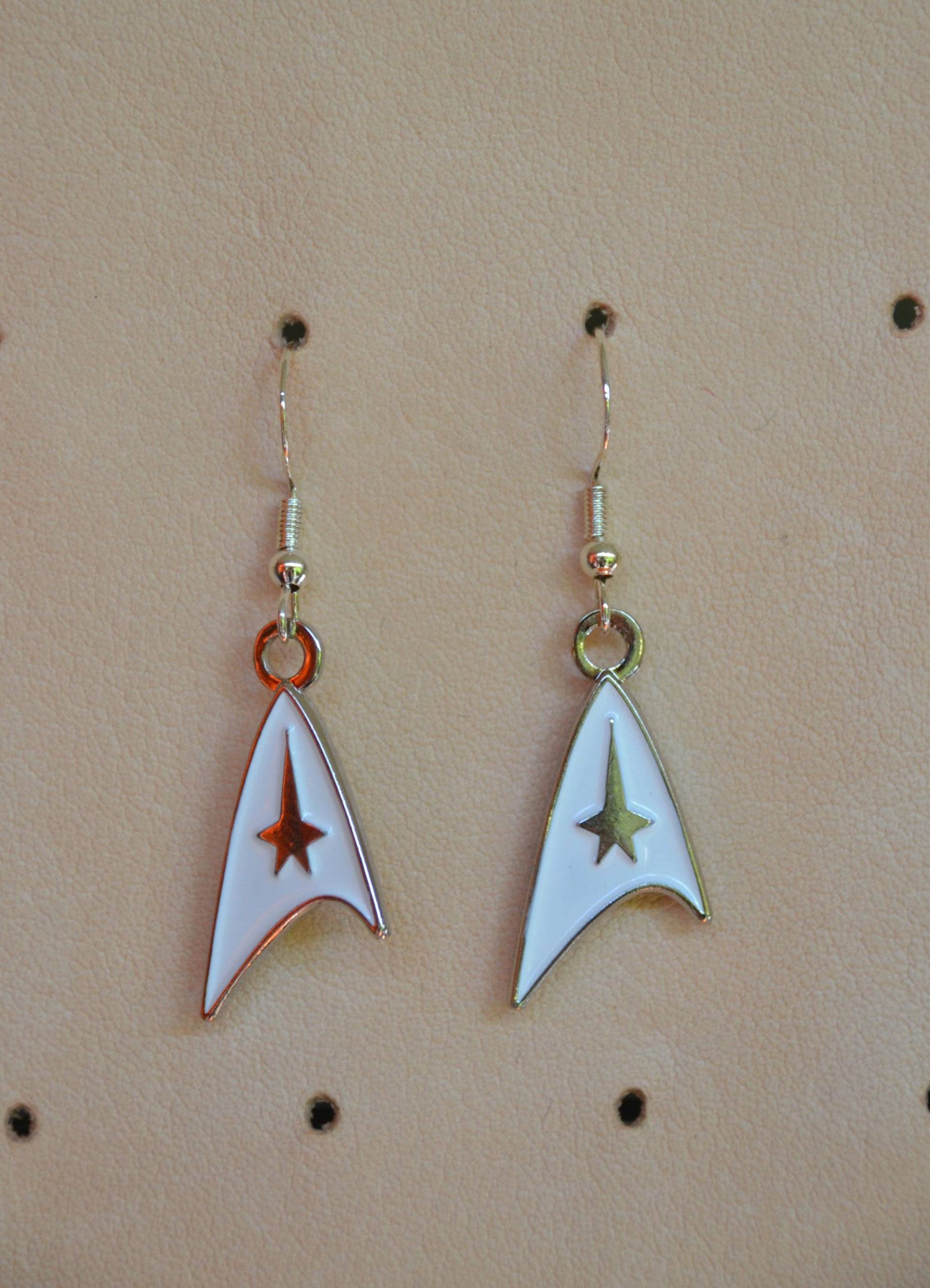 Star Trek Style Earring Set White/Silver | Max.dim 45mm Enamel Metal Lapel Pin Badge Picard, Kirk, Starfleet U.s.s. Enterprise von PinManiaAT