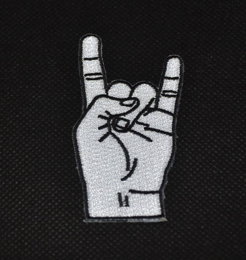 The Rock N Roll Or "Rock Finger Patch White | Embroidered Max. Dim. 7, 5cm 3 Inch - Hard Rock, Heavy Metal, Punk von PinManiaAT