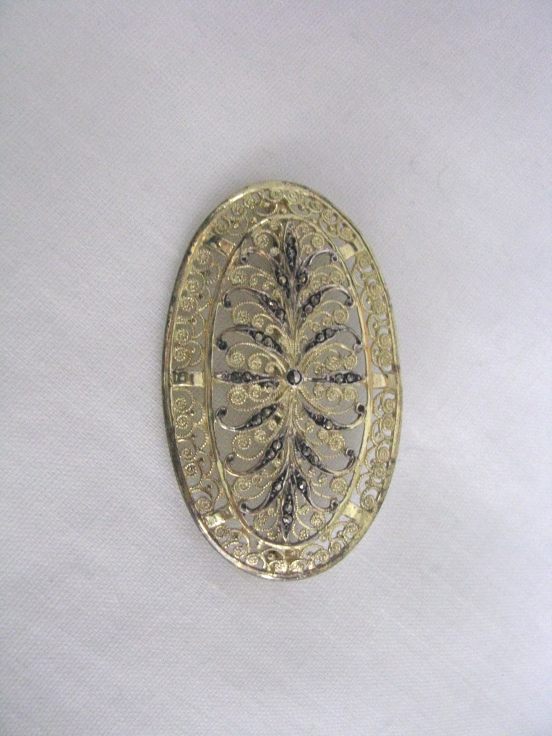 Elegante Vintage Alice Caviness Gold Sterling Vermeil Markasit Brosche von PinMePins