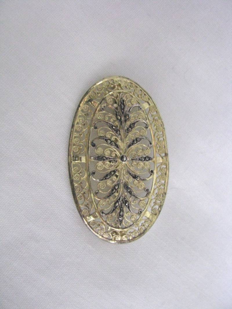 Elegante Vintage Alice Caviness Gold Sterling Vermeil Markasit Brosche von PinMePins