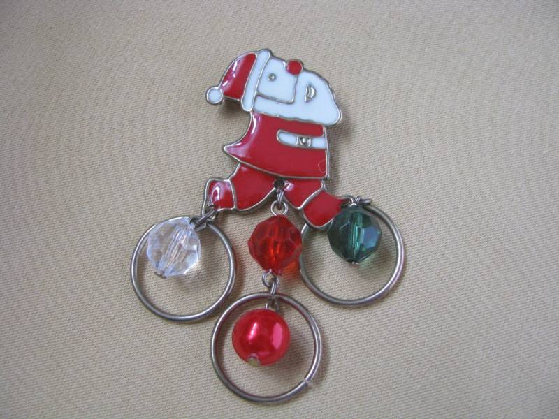 Retro-Metall & Emaille Vintage Santa Brosche Pin Mit Perlen Baumeln Ringe von PinMePins