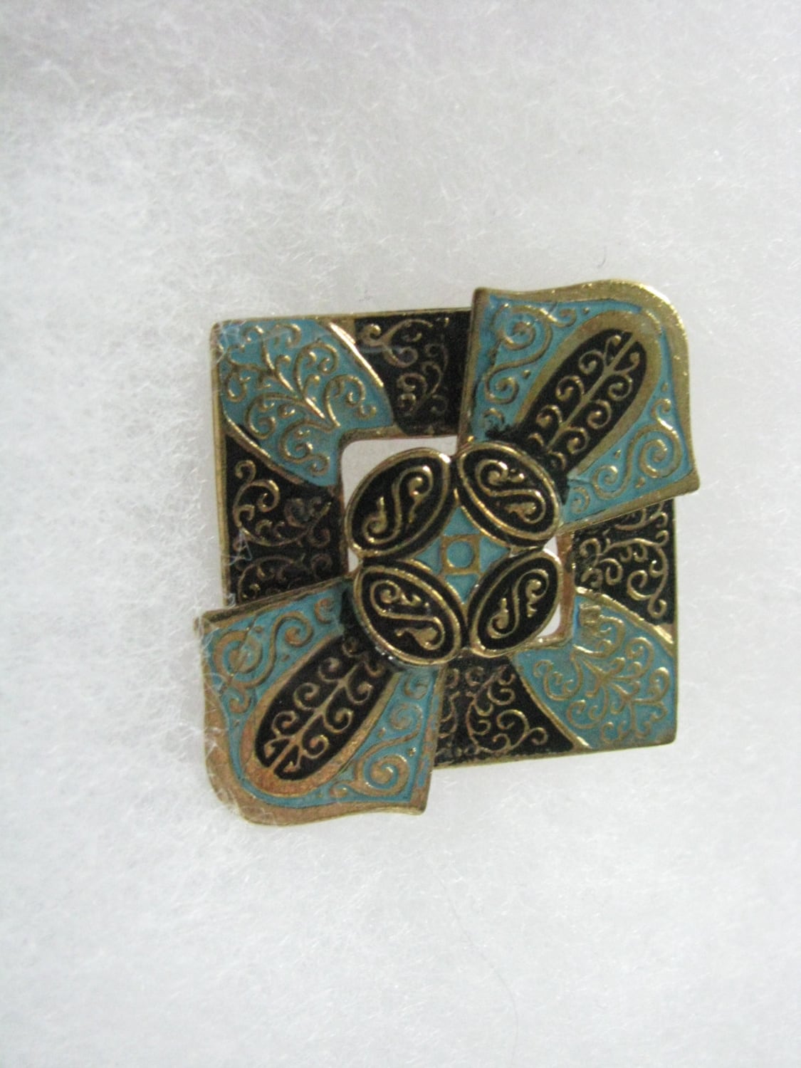 Super Vintage Blau Schwarz Gold Layered Brosche Im Damaszener Look von PinMePins