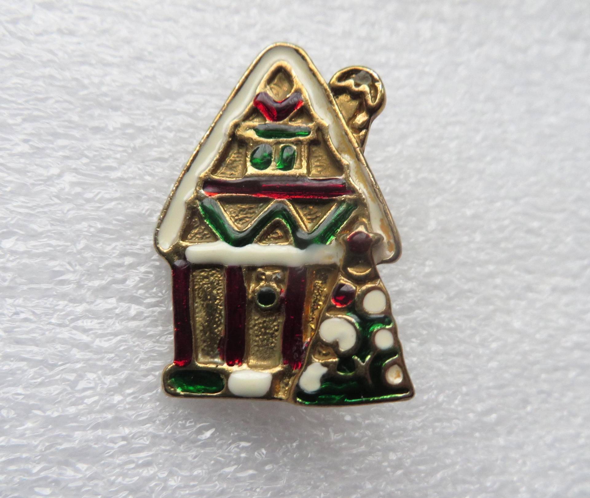Vintage Emaille Urlaub Lebkuchenhaus Anstecknadel Weihnachten von PinMePins