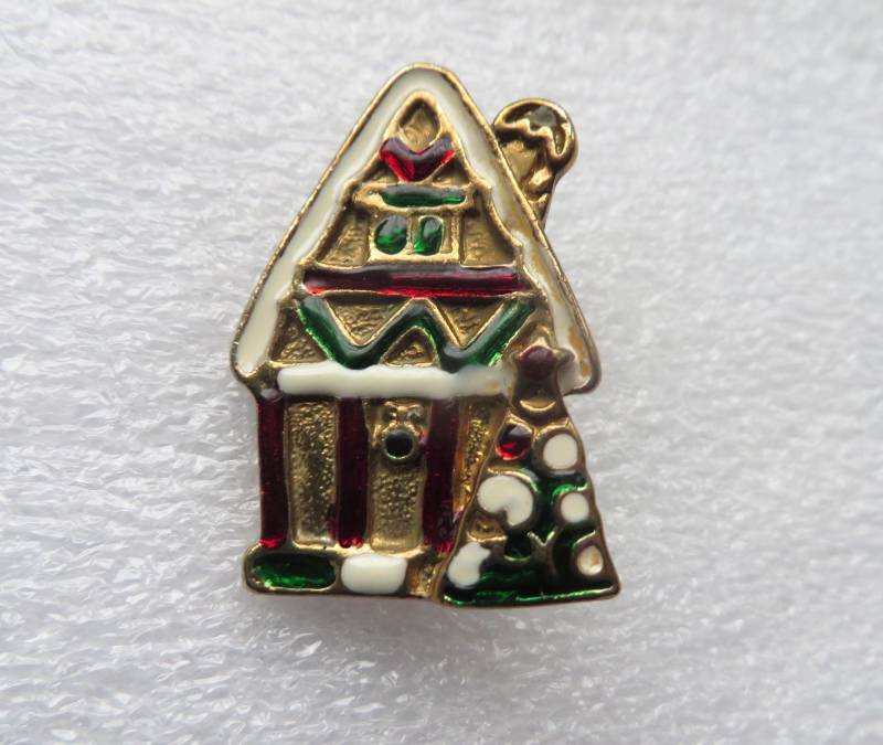 Vintage Emaille Urlaub Lebkuchenhaus Anstecknadel Weihnachten von PinMePins