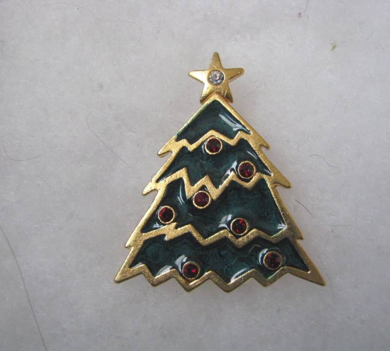 Vintage Modern Aussehende Emaille Weihnachtsbaum Brosche von PinMePins
