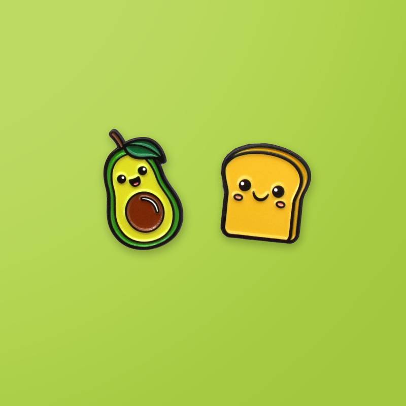 Avocado & Toast Emaille Pin 2Er Set - Soft Enamel Pins Anstecknadeln Frühstück Kawaii von PinPinPals