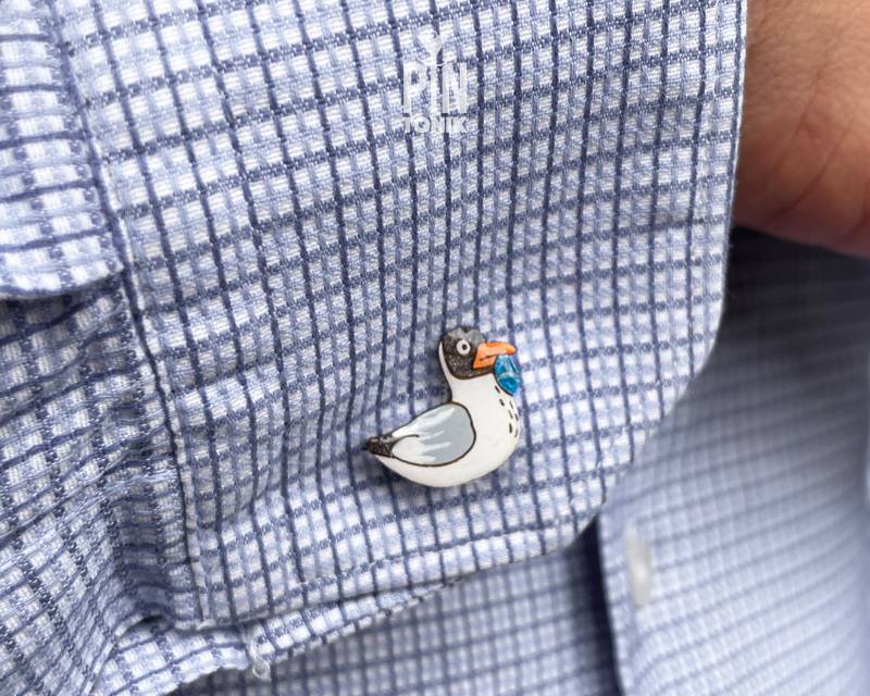 Lustige Möwen Manschettenknöpfe - Handbemaltes Holz & Edelstahl von PinTonik