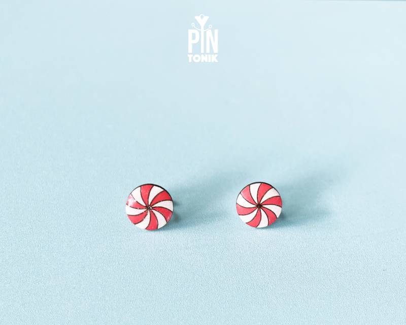 Pfefferminz Zuckerstange Ohrstecker - Lustige Wichteln Oder Weihnachtsgeschenk von PinTonik