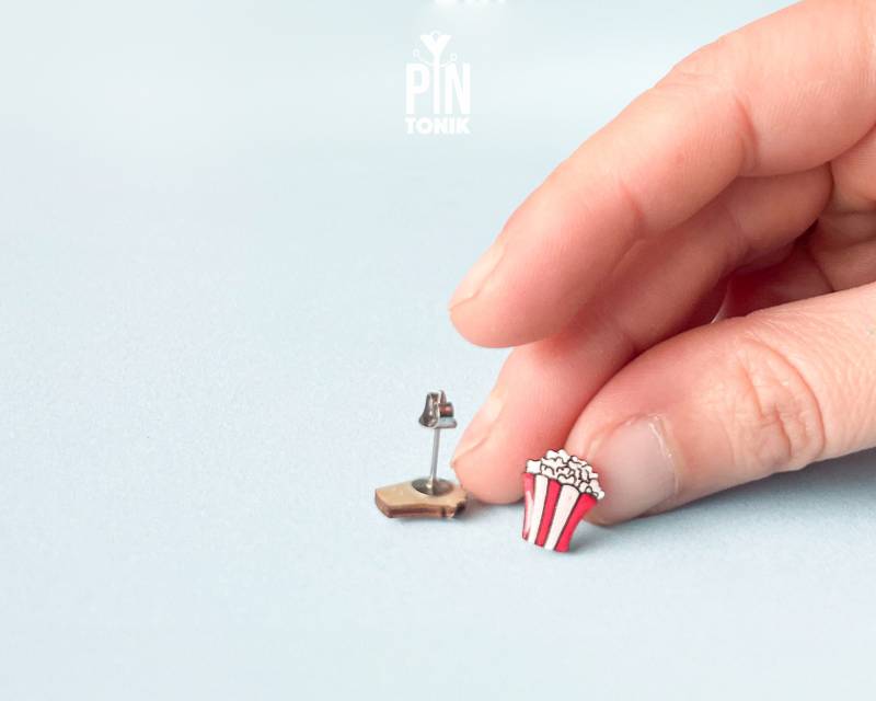 Popcorn Ohrstecker - Film Nacht Snack Ohrringe Fun Food Schmuck Teenager Geschenk von PinTonik