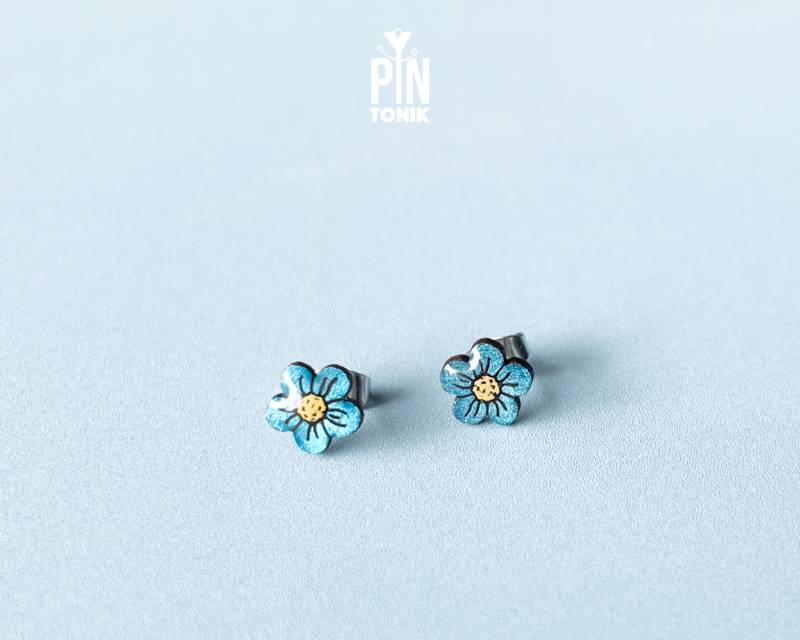 Vergissmeinnicht Ohrstecker - Boho Holz Blumen Ohrringe von PinTonik