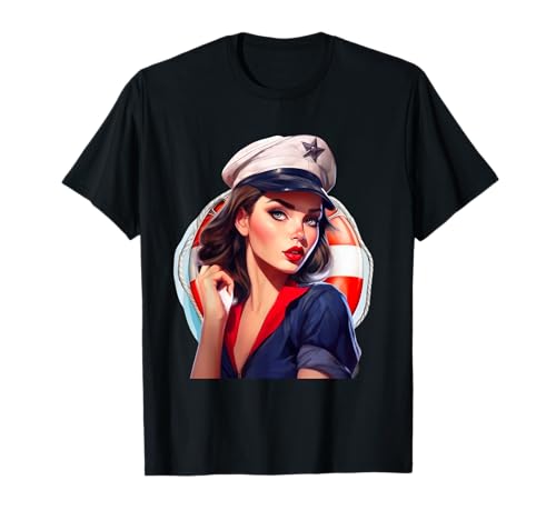 PinUp Girl Sailor Graphic Herren Damen T-Shirt von PinUp Girl Sailor Graphic Design