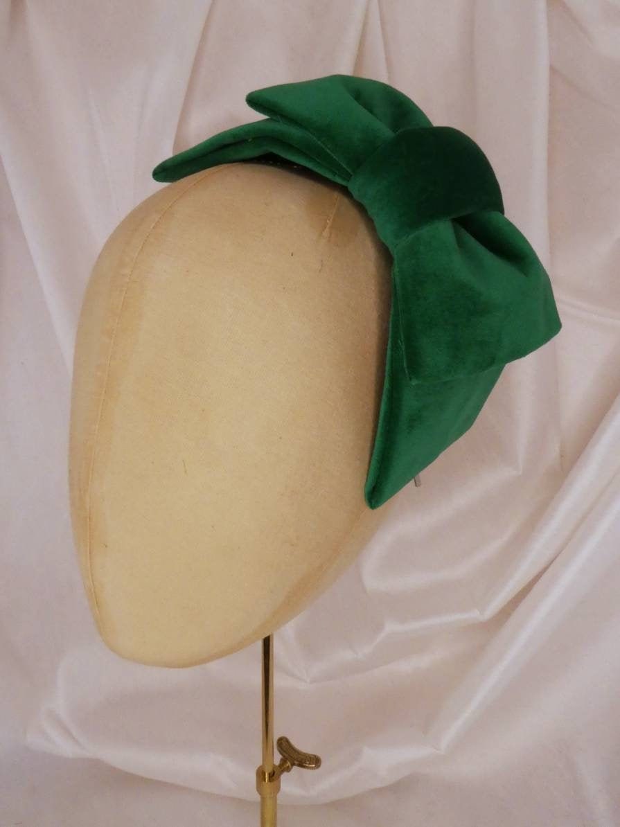 Smaragdgrüner Samtschleifen Haarreif 50Er Jahre Stil Fascinator von PinUpCurl