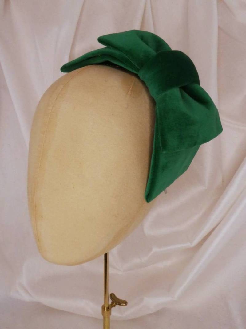 Smaragdgrüner Samtschleifen Haarreif 50Er Jahre Stil Fascinator von PinUpCurl