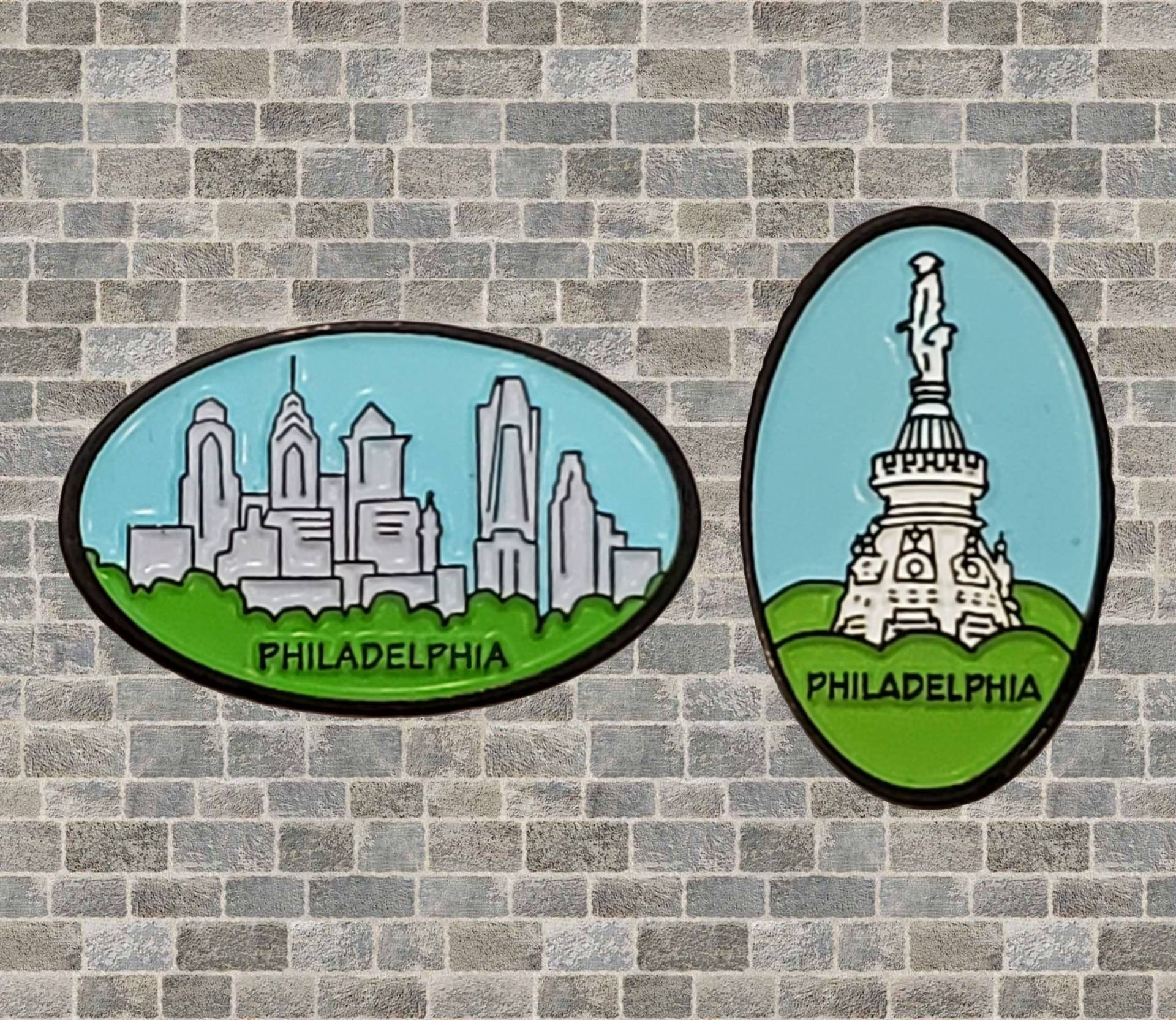 Philadelphia Skyline Und Rathaus William Penn Statue Souvenir Emaille Anstecknadel Kombination von Pinadelphia