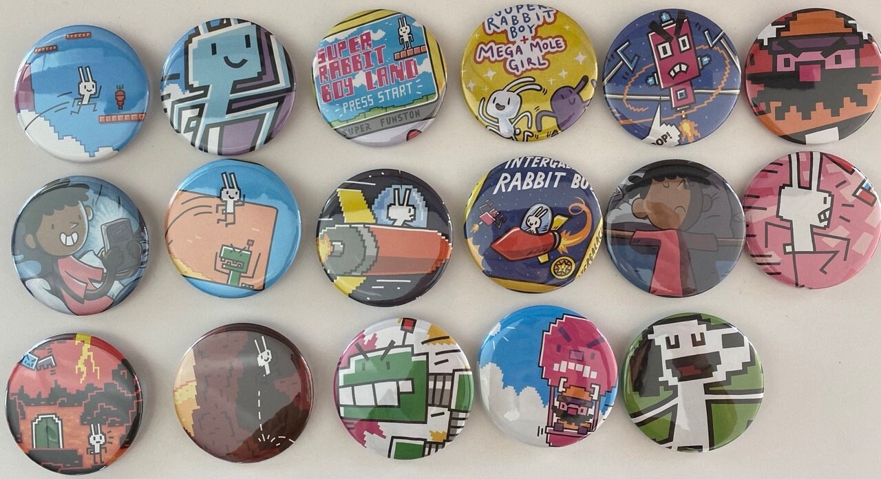 Drück Start Super Kaninchen Junge Buch Button 5, 8cm von PinbackKids