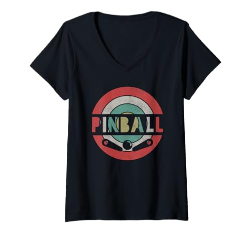 Damen Pinball Arcade Spiel Retro Vintage Pinball T-Shirt mit V-Ausschnitt von Pinball Apparel & Gifts