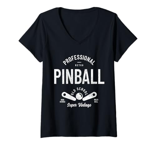 Damen Pinball Arcade Spiel Retro Vintage Pinball T-Shirt mit V-Ausschnitt von Pinball Apparel & Gifts