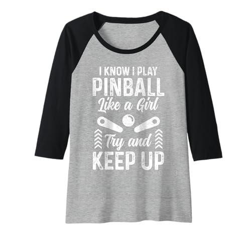 Damen Pinball Girl Arcade Spiel Retro Vintage Pinball Raglan von Pinball Apparel & Gifts