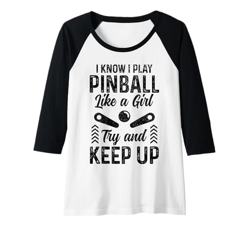 Damen Pinball Girl Lustiges Arcade-Spiel Retro Vintage Pinball Raglan von Pinball Apparel & Gifts