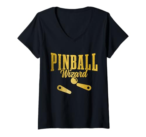 Damen Pinball Wizard Arcade-Spiel im Retro-Look T-Shirt mit V-Ausschnitt von Pinball Apparel & Gifts