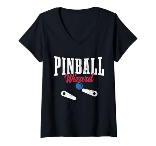 Damen Pinball Wizard Arcade-Spiel im Retro-Look T-Shirt mit V-Ausschnitt von Pinball Wizard Apparel & Gifts