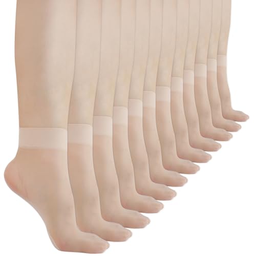 Pinboov 12 Paar Nylonstrümpfe Nylon Socken Damen, 20 Den Feinstrumpfsöckchen, Matt Transparente Seidenstrümpfe mit Rutschfeste Unterseite, Feinstrümpfe Feinsöckchen für Damen Mädchen, EU 34-39 von Pinboov