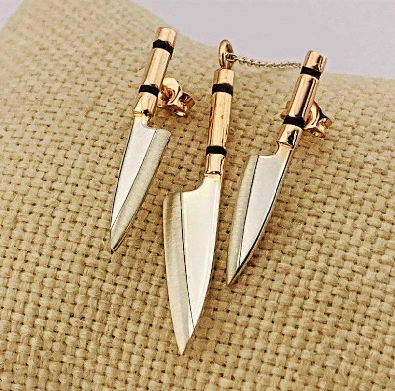 Geriffelte Sterling Silber Messer Halskette Und Ohrringe Set - Geschenk Für Köche Köchinnen von PineArtBoutique