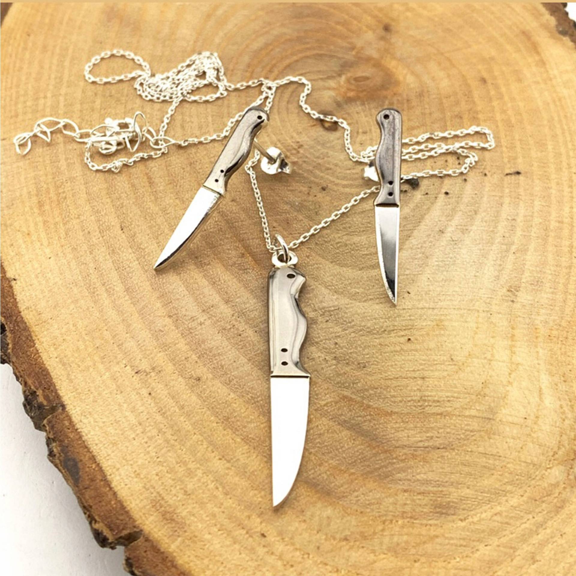 Silber Messer Ohrringe & Halskette Set Speziell Für Leidenschaftliche Köche, Schmuckset Geschenk Köche von PineArtBoutique