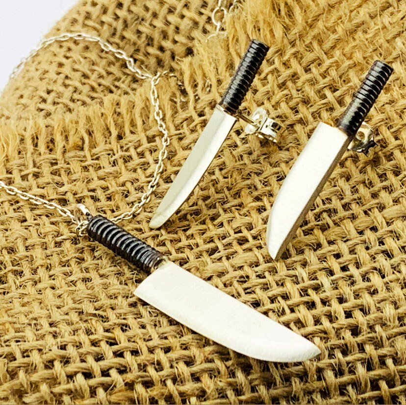 sterling Silber Messer Halskette Und Ohrringe Set - Geschenk Für Köche von PineArtBoutique