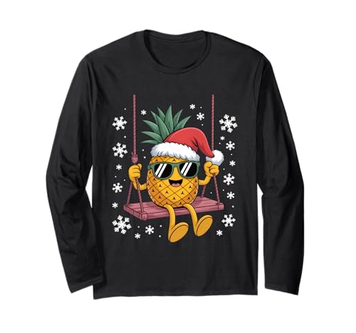 Swinging Ananas Cartoon Santa Hat Christmas Kids Women Langarmshirt von Pineapple Swinger Sunglasses Xmas Fruits