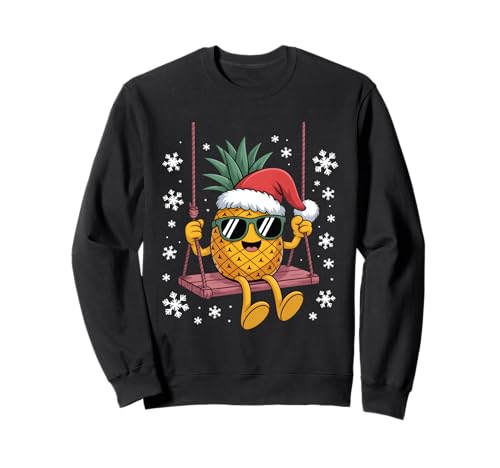 Swinging Ananas Cartoon Santa Hat Christmas Kids Women Sweatshirt von Pineapple Swinger Sunglasses Xmas Fruits