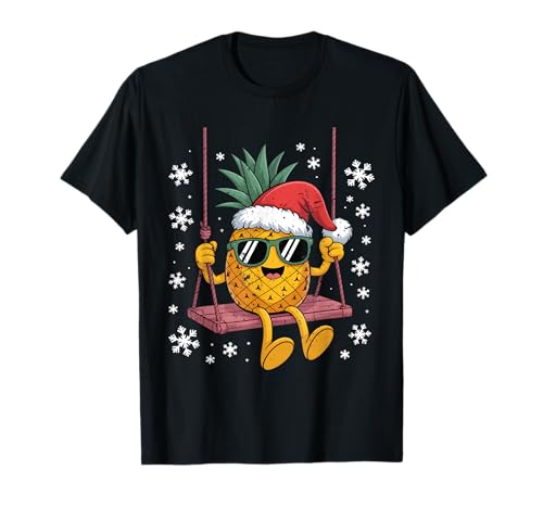 Swinging Ananas Cartoon Santa Hat Christmas Kids Women T-Shirt von Pineapple Swinger Sunglasses Xmas Fruits